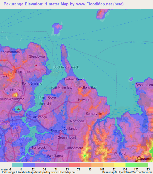 Pakuranga,New Zealand Elevation Map