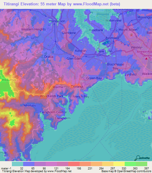 Titirangi,New Zealand Elevation Map