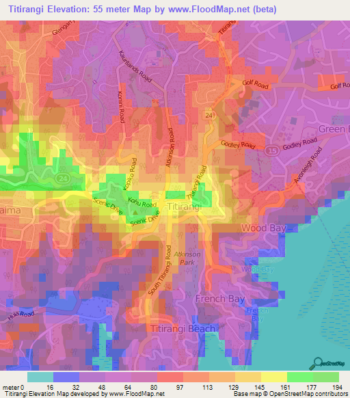 Titirangi,New Zealand Elevation Map