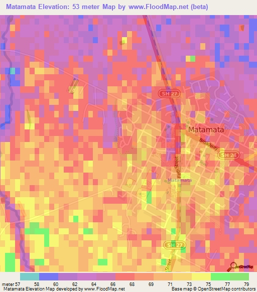 Matamata,New Zealand Elevation Map