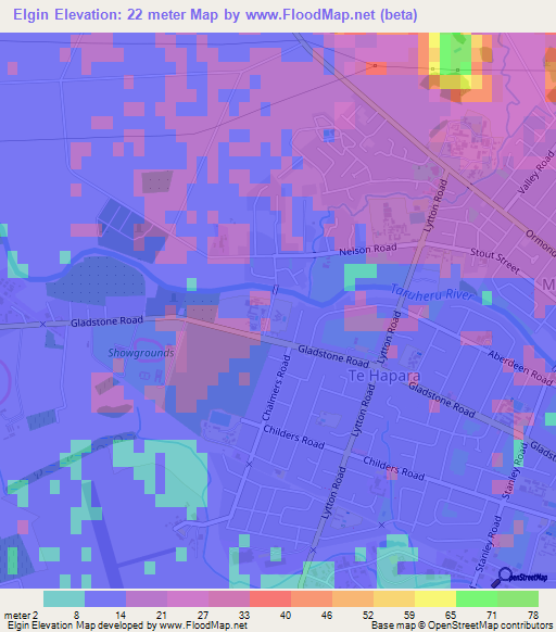 Elgin,New Zealand Elevation Map
