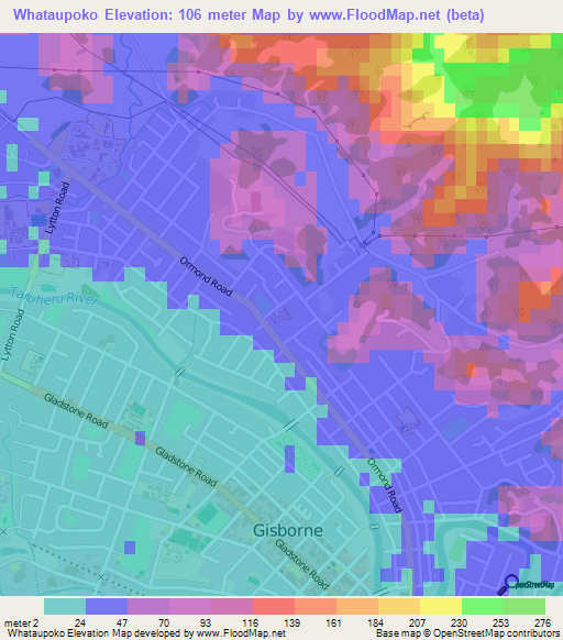 Whataupoko,New Zealand Elevation Map
