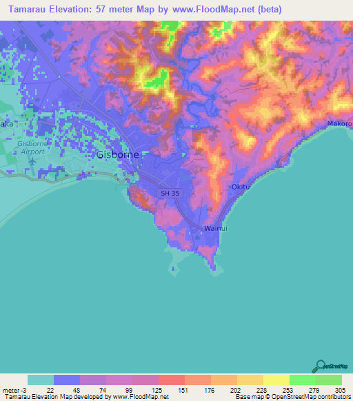 Tamarau,New Zealand Elevation Map