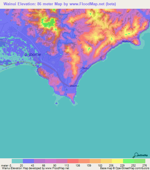 Wainui,New Zealand Elevation Map