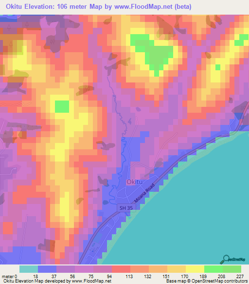 Okitu,New Zealand Elevation Map