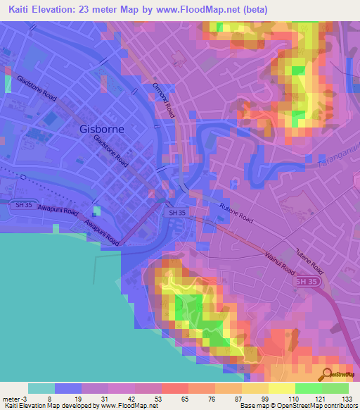 Kaiti,New Zealand Elevation Map