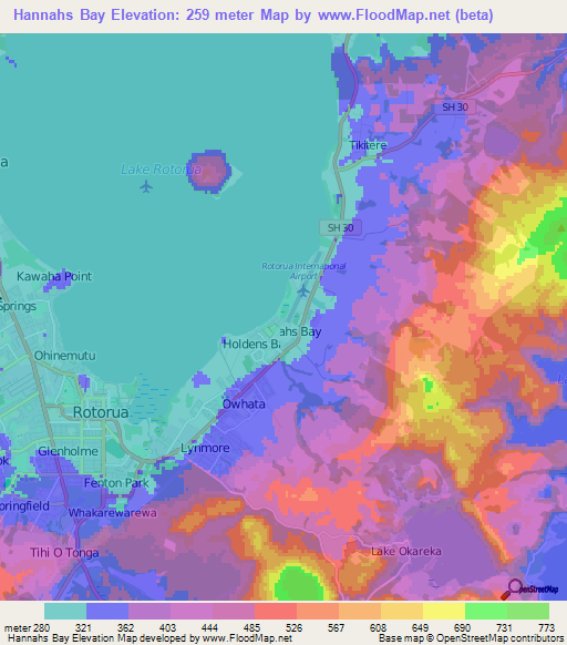 Hannahs Bay,New Zealand Elevation Map