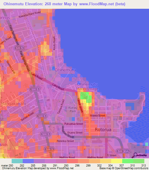 Ohinemutu,New Zealand Elevation Map