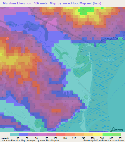 Marahau,New Zealand Elevation Map