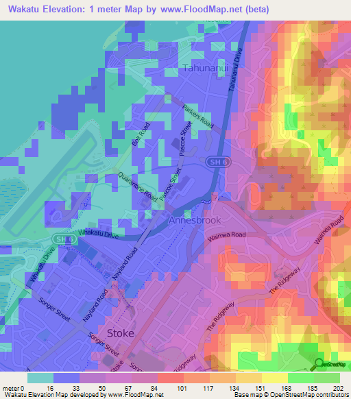 Wakatu,New Zealand Elevation Map