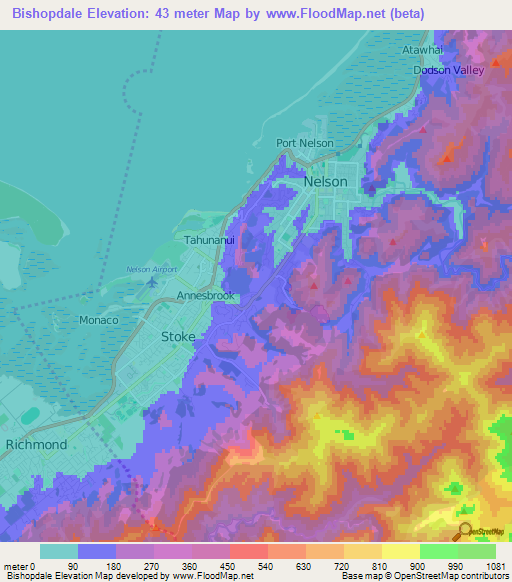 Bishopdale,New Zealand Elevation Map