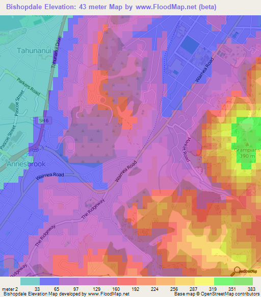 Bishopdale,New Zealand Elevation Map