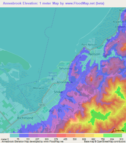 Annesbrook,New Zealand Elevation Map