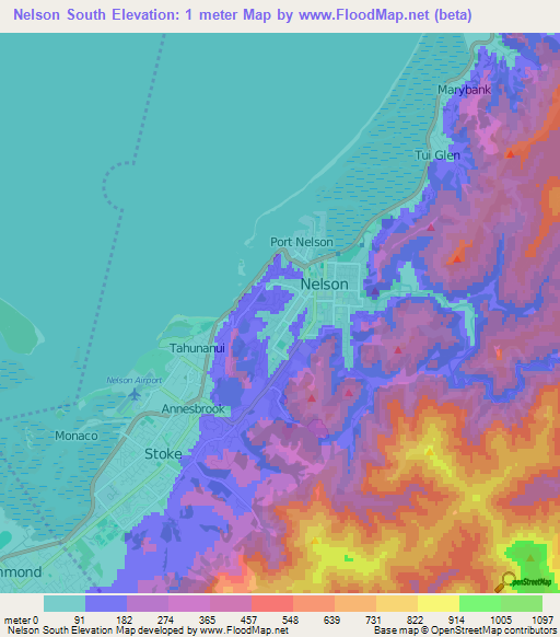 Nelson South,New Zealand Elevation Map