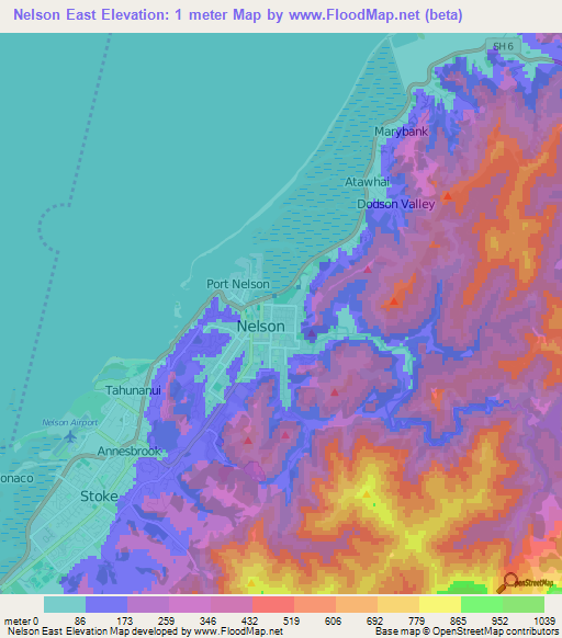 Nelson East,New Zealand Elevation Map