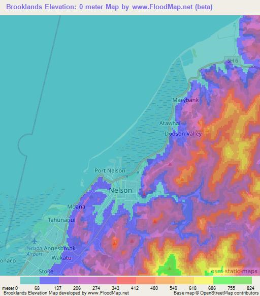 Brooklands,New Zealand Elevation Map