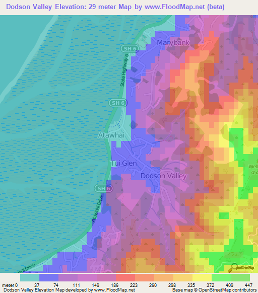 Dodson Valley,New Zealand Elevation Map