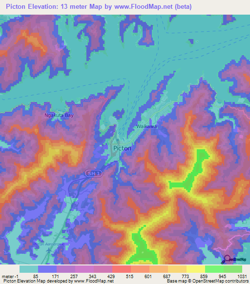Picton,New Zealand Elevation Map