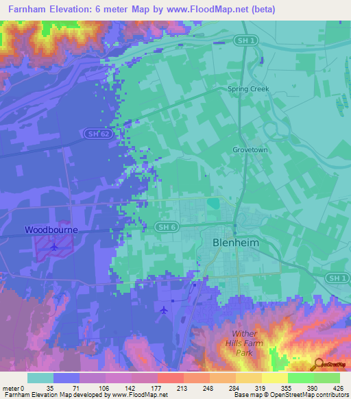 Farnham,New Zealand Elevation Map