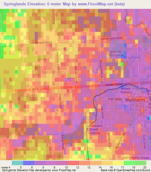 Springlands,New Zealand Elevation Map
