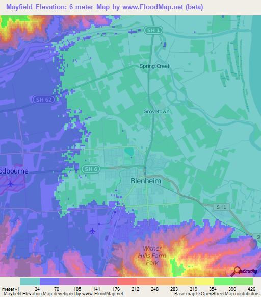 Mayfield,New Zealand Elevation Map