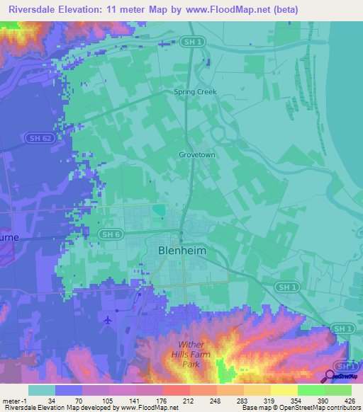 Riversdale,New Zealand Elevation Map