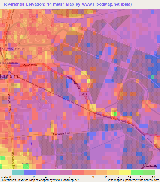 Riverlands,New Zealand Elevation Map