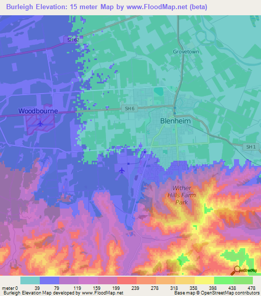 Burleigh,New Zealand Elevation Map