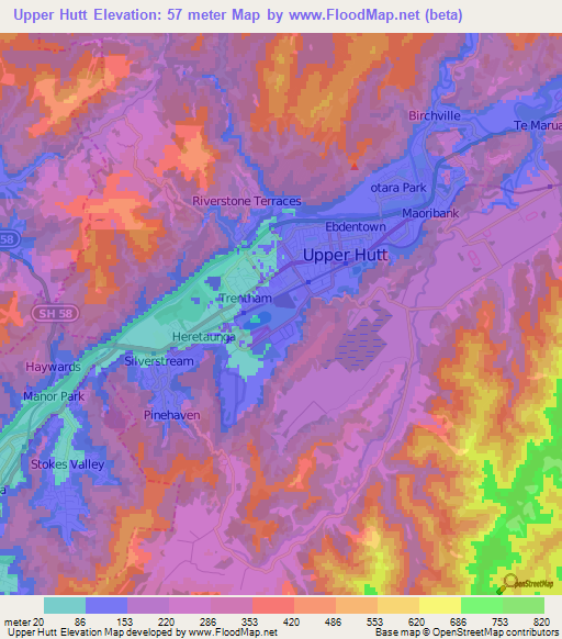 Upper Hutt,New Zealand Elevation Map