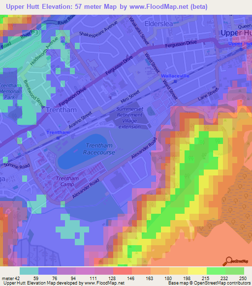 Upper Hutt,New Zealand Elevation Map