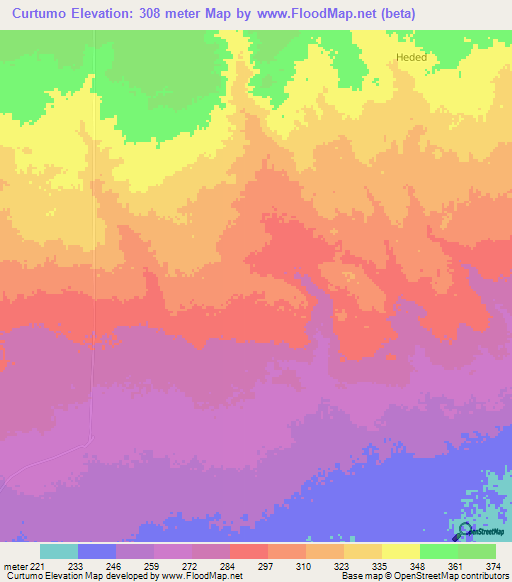 Curtumo,Somalia Elevation Map
