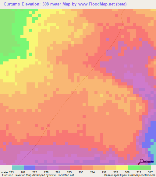 Curtumo,Somalia Elevation Map