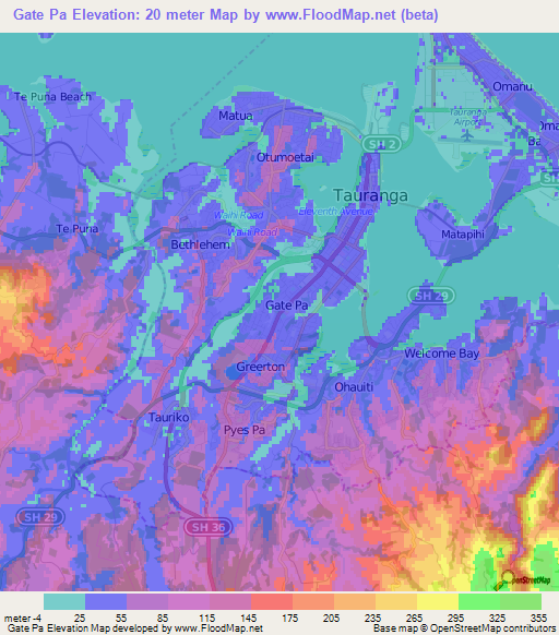 Gate Pa,New Zealand Elevation Map