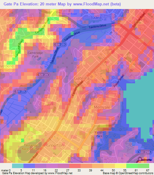 Gate Pa,New Zealand Elevation Map