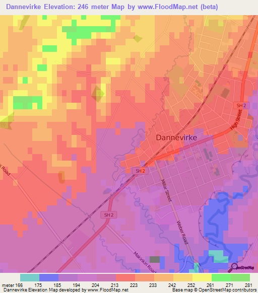 Dannevirke,New Zealand Elevation Map