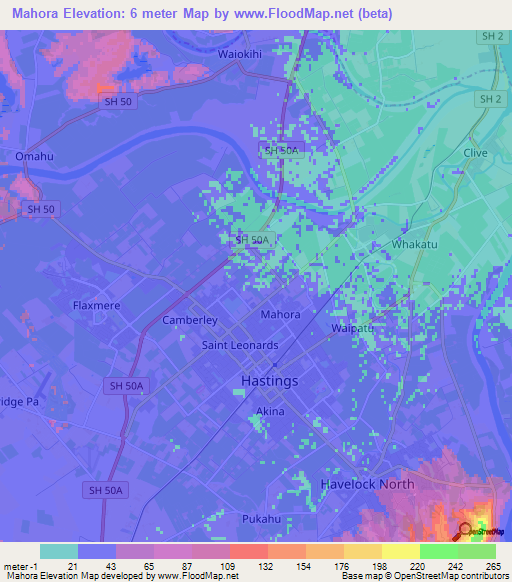 Mahora,New Zealand Elevation Map