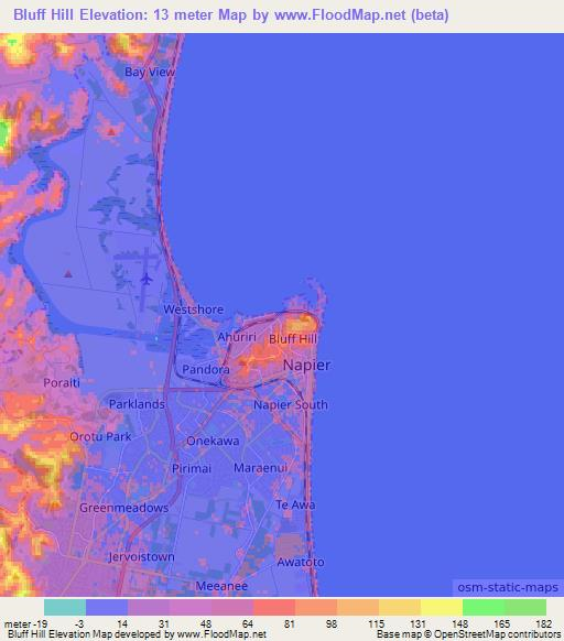 Bluff Hill,New Zealand Elevation Map