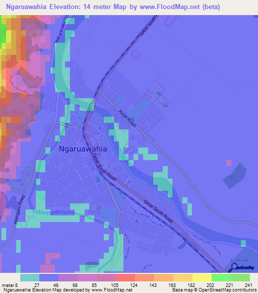 Ngaruawahia,New Zealand Elevation Map