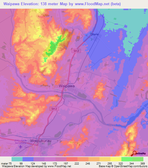 Waipawa,New Zealand Elevation Map