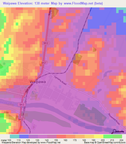 Waipawa,New Zealand Elevation Map