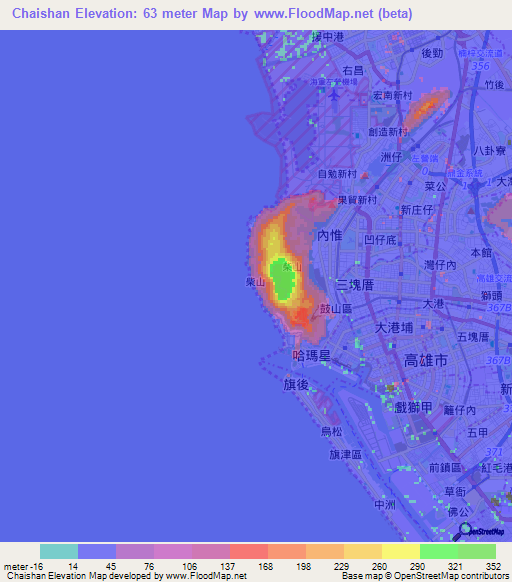 Chaishan,Taiwan Elevation Map