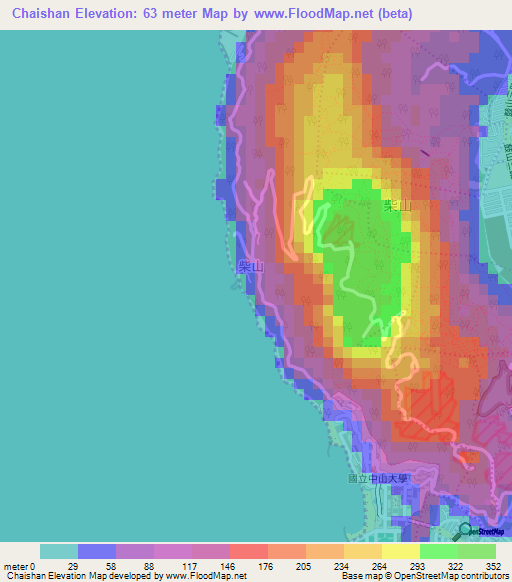 Chaishan,Taiwan Elevation Map