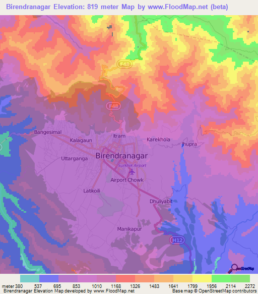 Birendranagar,Nepal Elevation Map