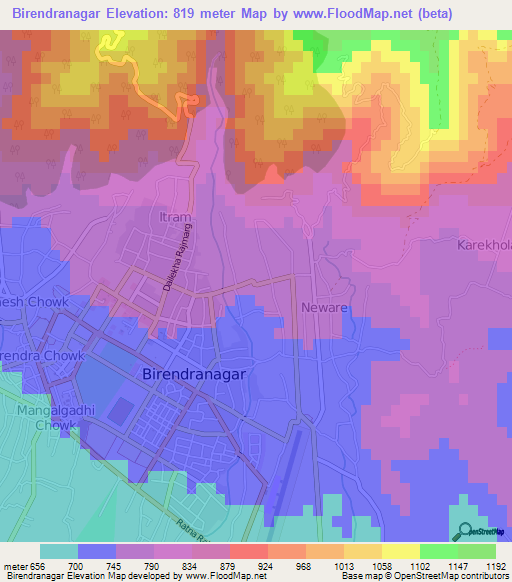 Birendranagar,Nepal Elevation Map