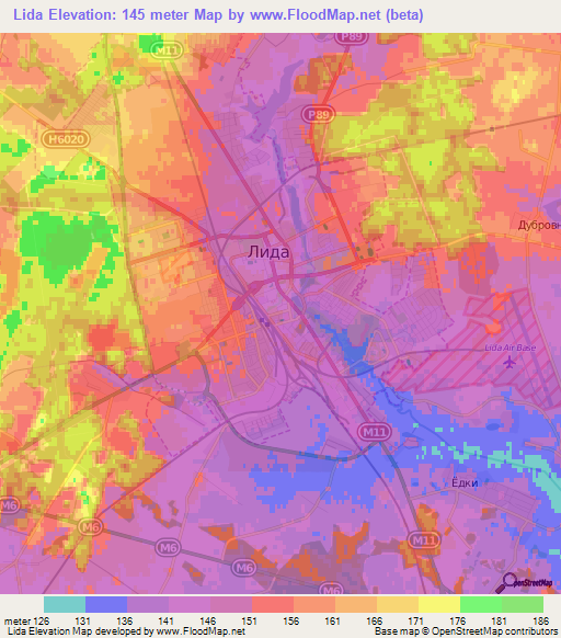 Lida,Belarus Elevation Map