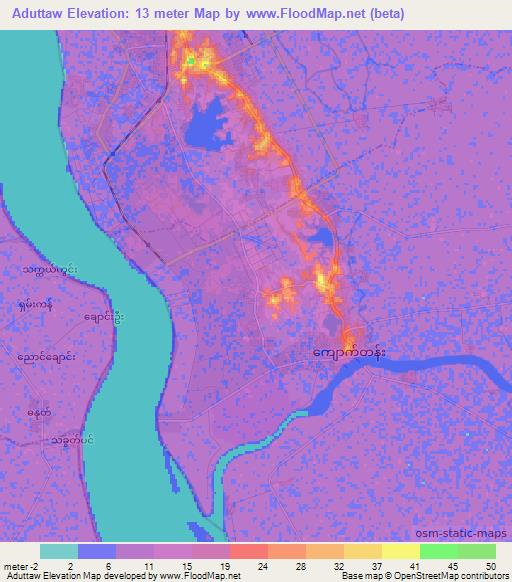 Aduttaw,Myanmar Elevation Map
