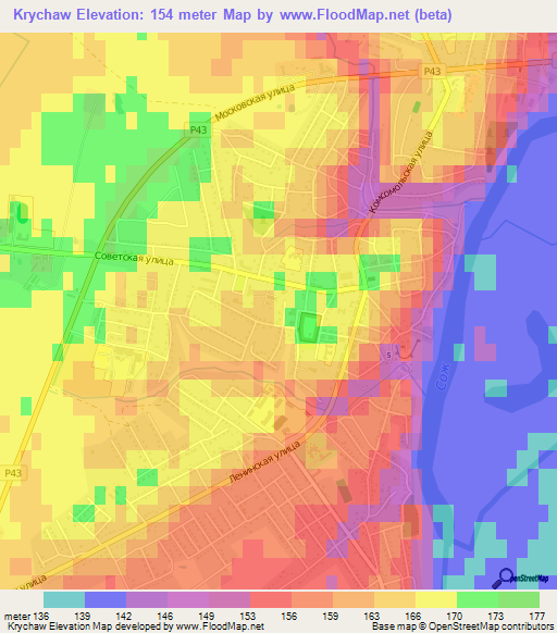 Krychaw,Belarus Elevation Map