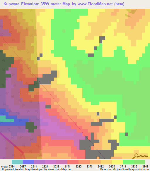 Kupwara,India Elevation Map