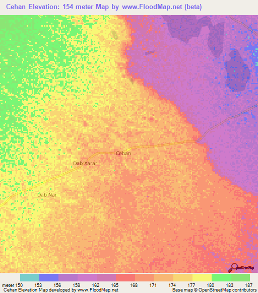 Cehan,Somalia Elevation Map
