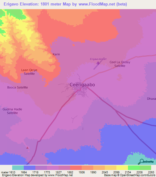 Erigavo,Somalia Elevation Map